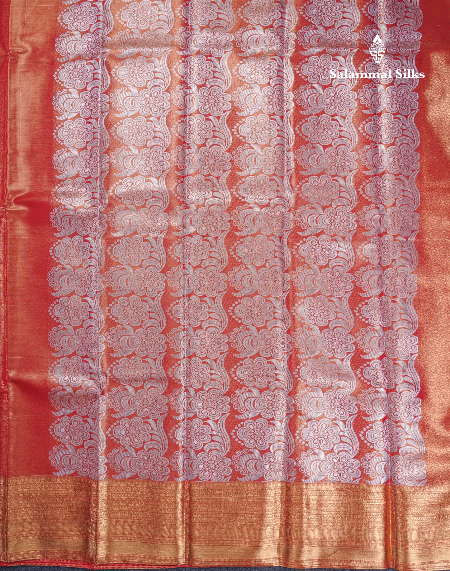 Orange Tissue Bridal Semi Silk Saree With Traditional Border