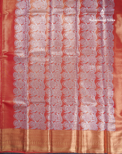Orange Tissue Bridal Semi Silk Saree With Traditional Border