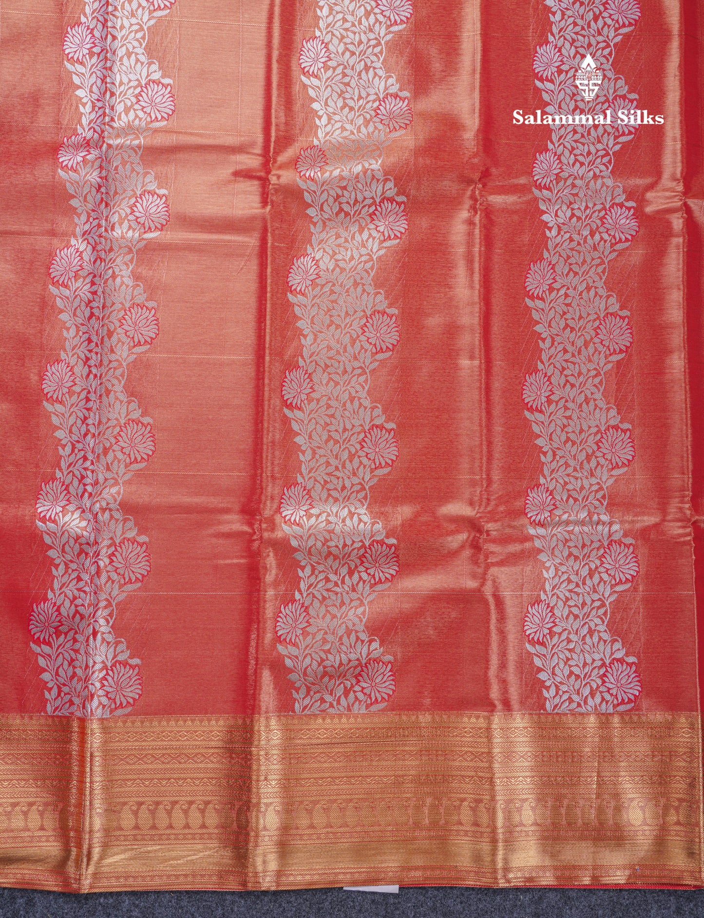 Orange Tissue Bridal Semi Silk Saree With Traditional Border
