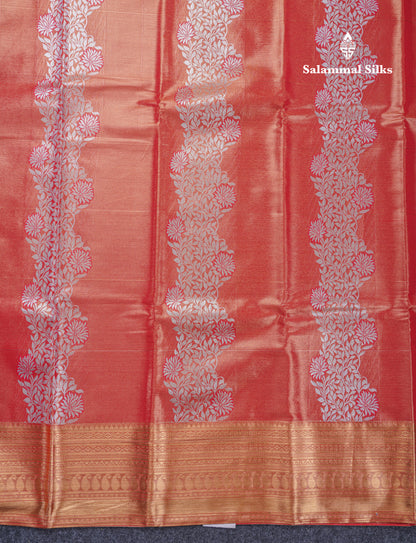 Orange Tissue Bridal Semi Silk Saree With Traditional Border