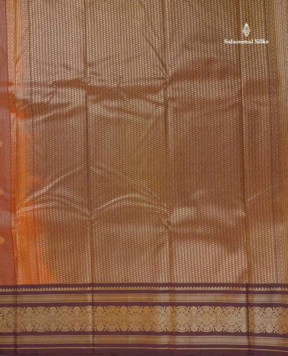 Beautiful Rust Orange Vaira Oosi Checks With Butta Semi Silk Saree With Contrast Dark Brown Traditional Border