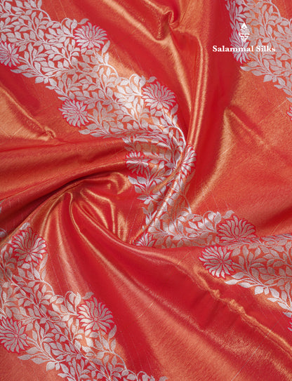 Orange Tissue Bridal Semi Silk Saree With Traditional Border