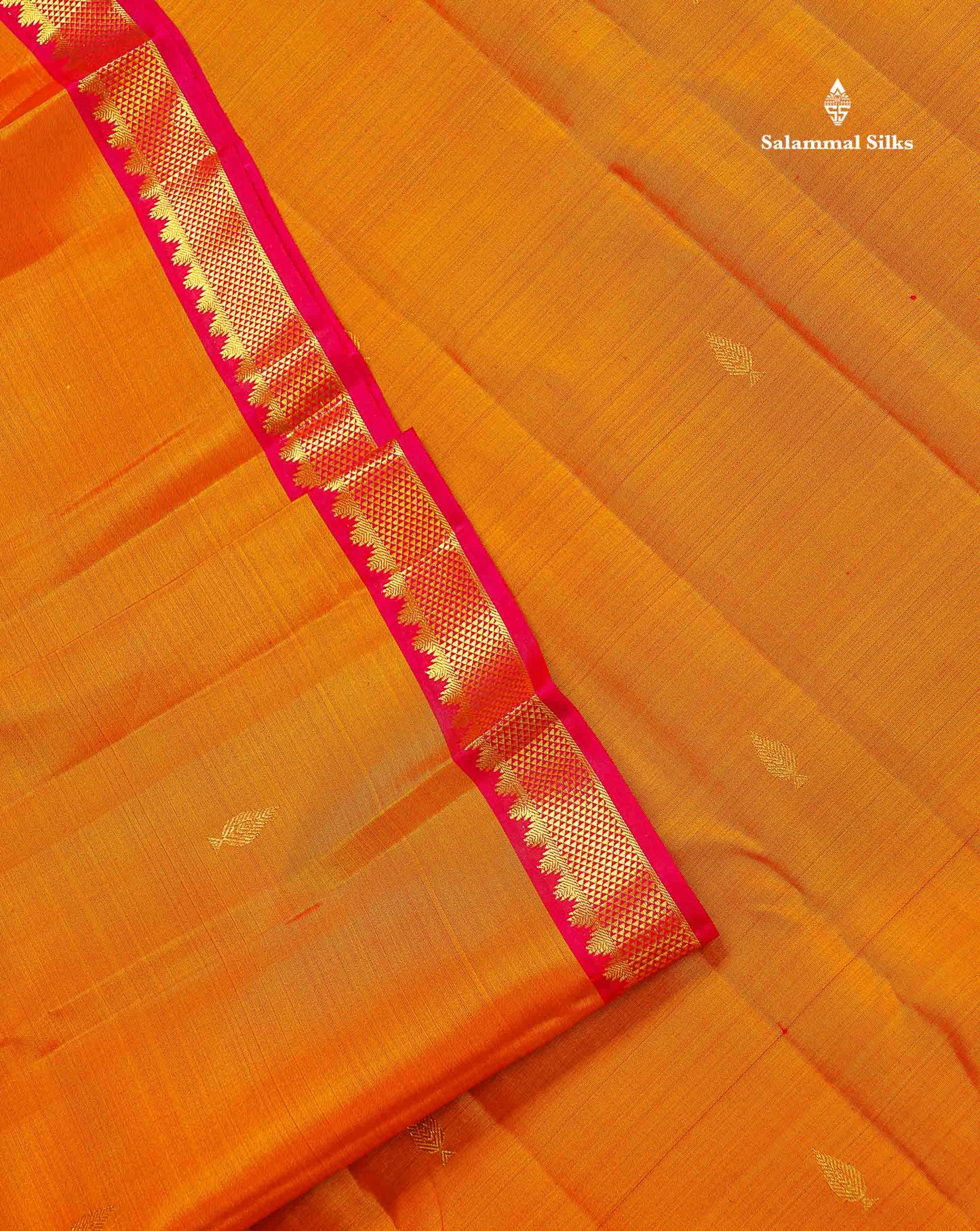 Pure Kanjivaram Silk Saree - Orange Colour Body With Contrast Pink Small Border