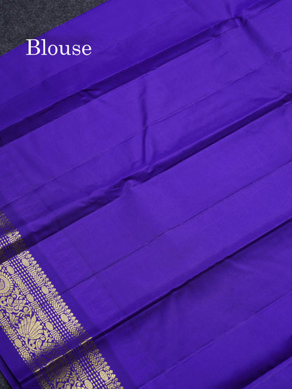 Beautiful Fanta Orange Pure Kanjivaram Silk Saree With Contrast Violet Traditional Border