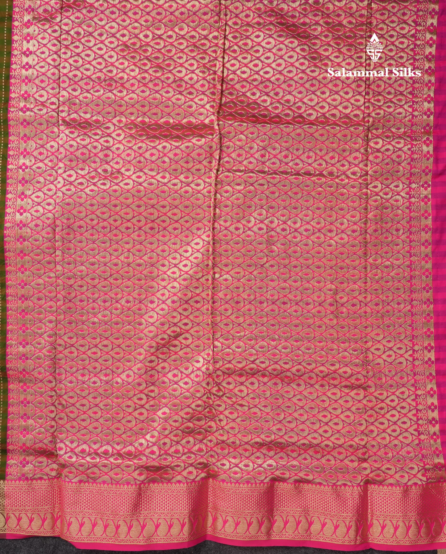 9 Yards Semi Silk Saree Mehandi Green & Army Green with Light Maroon Border