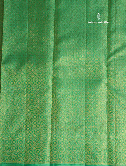 Orange Fancy Vairaoosi Pure Kanjivaram Silk Saree with Contrast Rexona Green Blouse