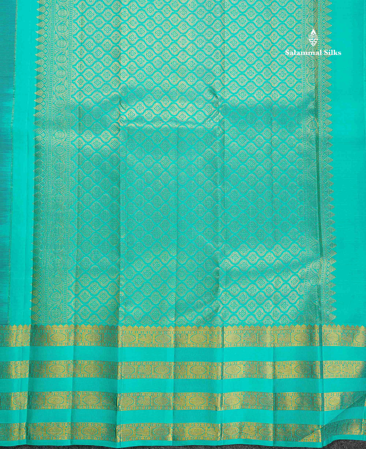 Pure Kanjivaram Silk Saree - Teal Blue Colour Body With Butta & Contrast Rexona Border