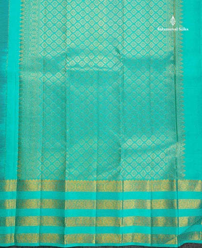 Pure Kanjivaram Silk Saree - Teal Blue Colour Body With Butta & Contrast Rexona Border
