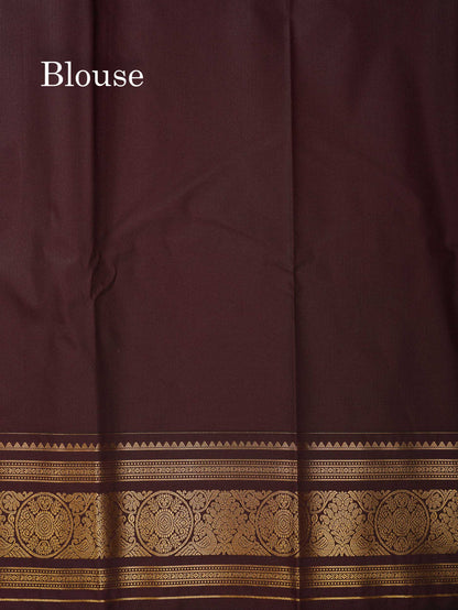 Beautiful Rust Orange Vaira Oosi Checks With Butta Semi Silk Saree With Contrast Dark Brown Traditional Border