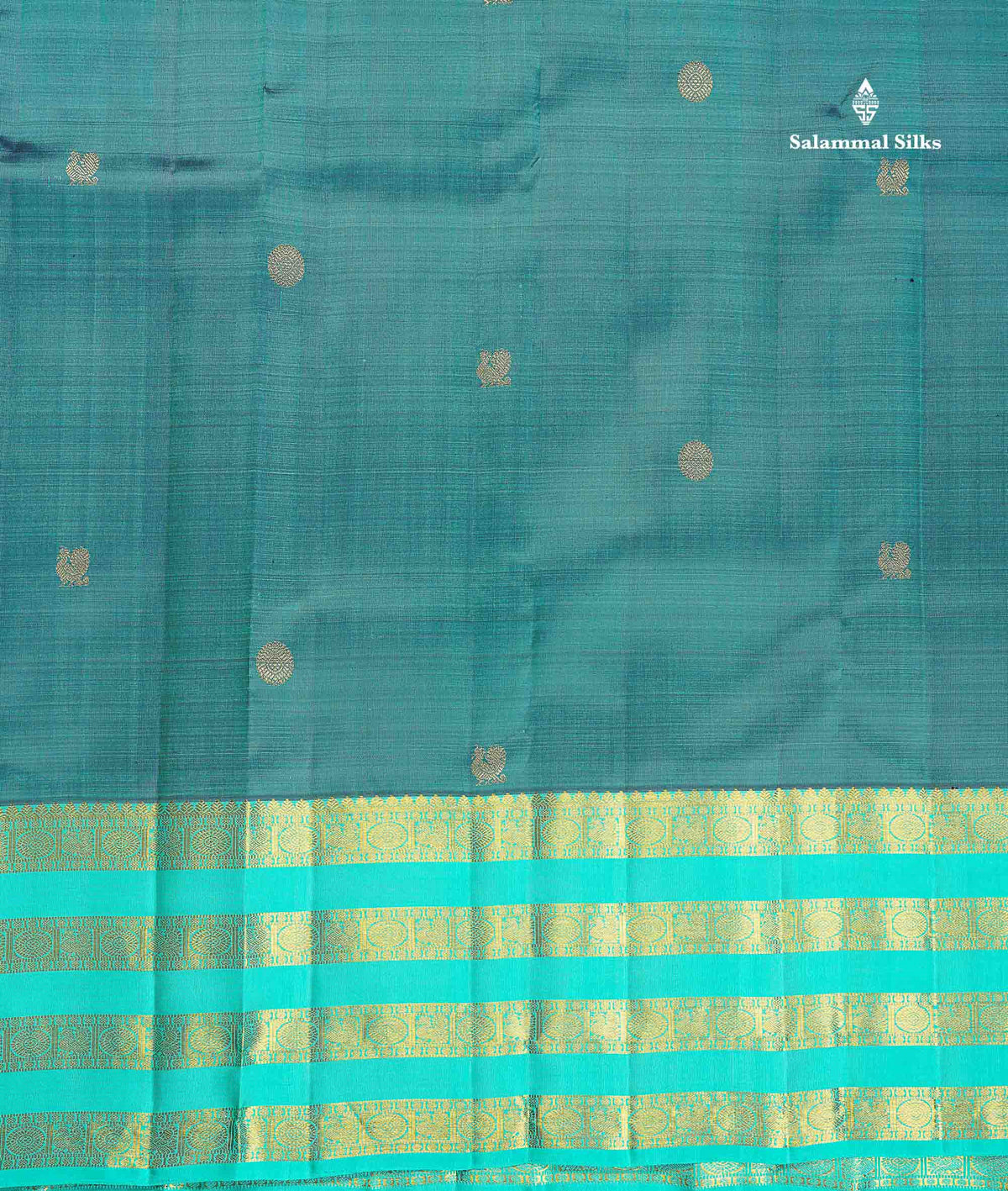 Pure Kanjivaram Silk Saree - Teal Blue Colour Body With Butta & Contrast Rexona Border