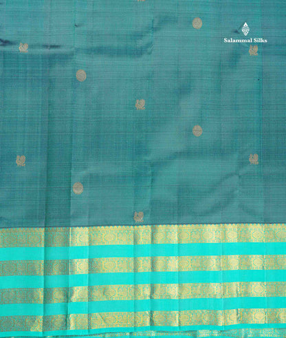 Pure Kanjivaram Silk Saree - Teal Blue Colour Body With Butta & Contrast Rexona Border