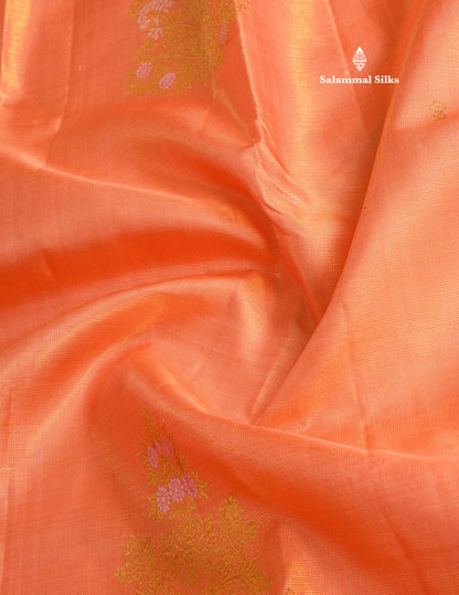 Orange Fancy Vairaoosi Pure Kanjivaram Silk Saree with Contrast Rexona Green Blouse