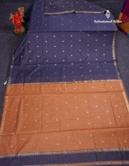 Beautiful Navy Blue Cotton Mix Saree With Contrast Mustard Yellow Blouse