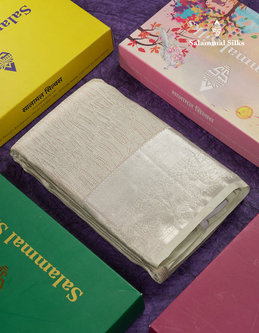 Beautiful Cream Green Fancy Bridal Pure Kanjivaram Silk Saree With Contrast Dark Brown Blouse