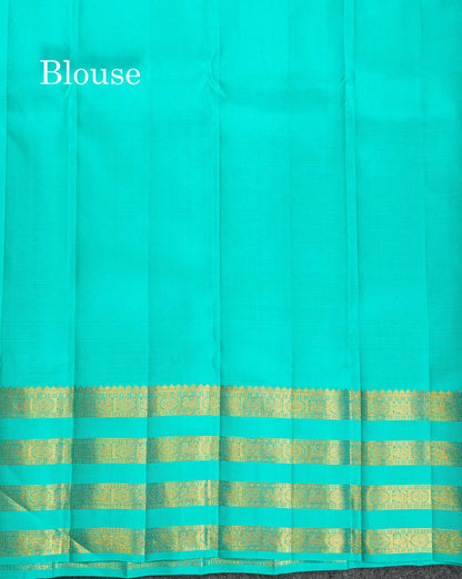 Pure Kanjivaram Silk Saree - Teal Blue Colour Body With Butta & Contrast Rexona Border