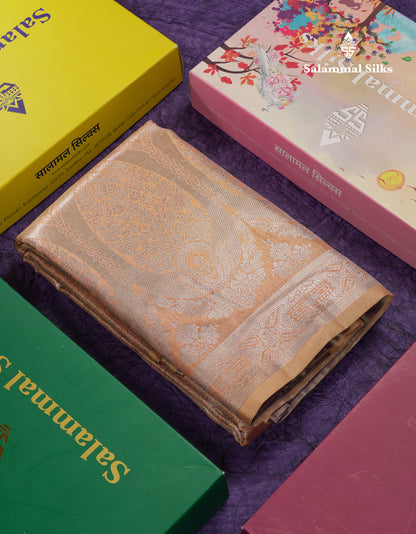 Beautiful Copper Tissue Silk Mix Saree With Contrast Violet Blouse