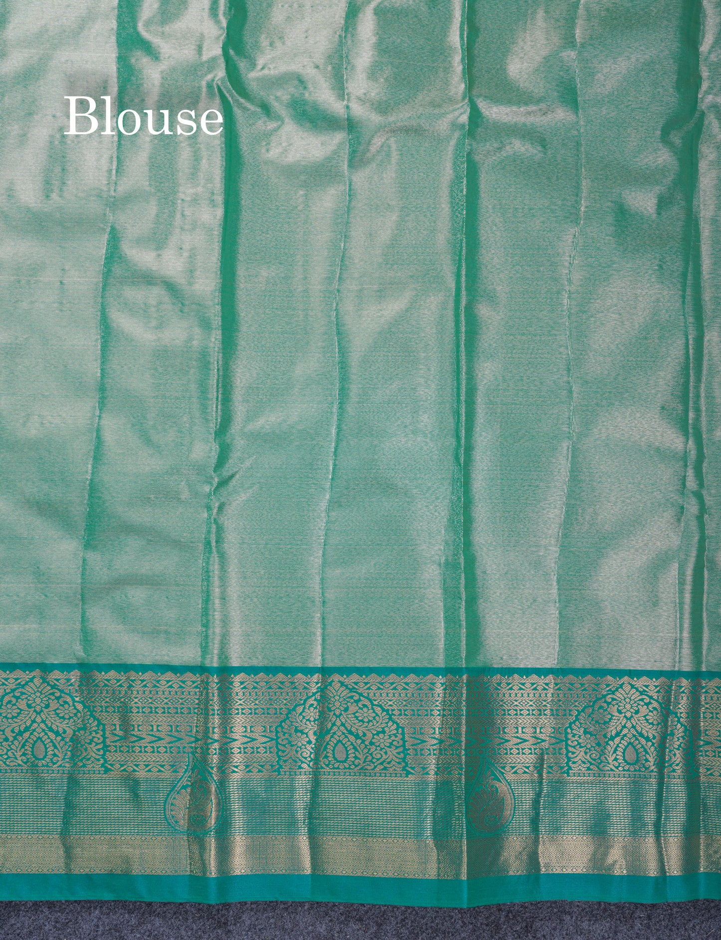 Dark Peach Geometric Pattern Tissue Bridal Semi Silk Saree With Contrast Peacock Green Traditional Border