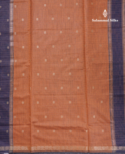 Beautiful Navy Blue Cotton Mix Saree With Contrast Mustard Yellow Blouse