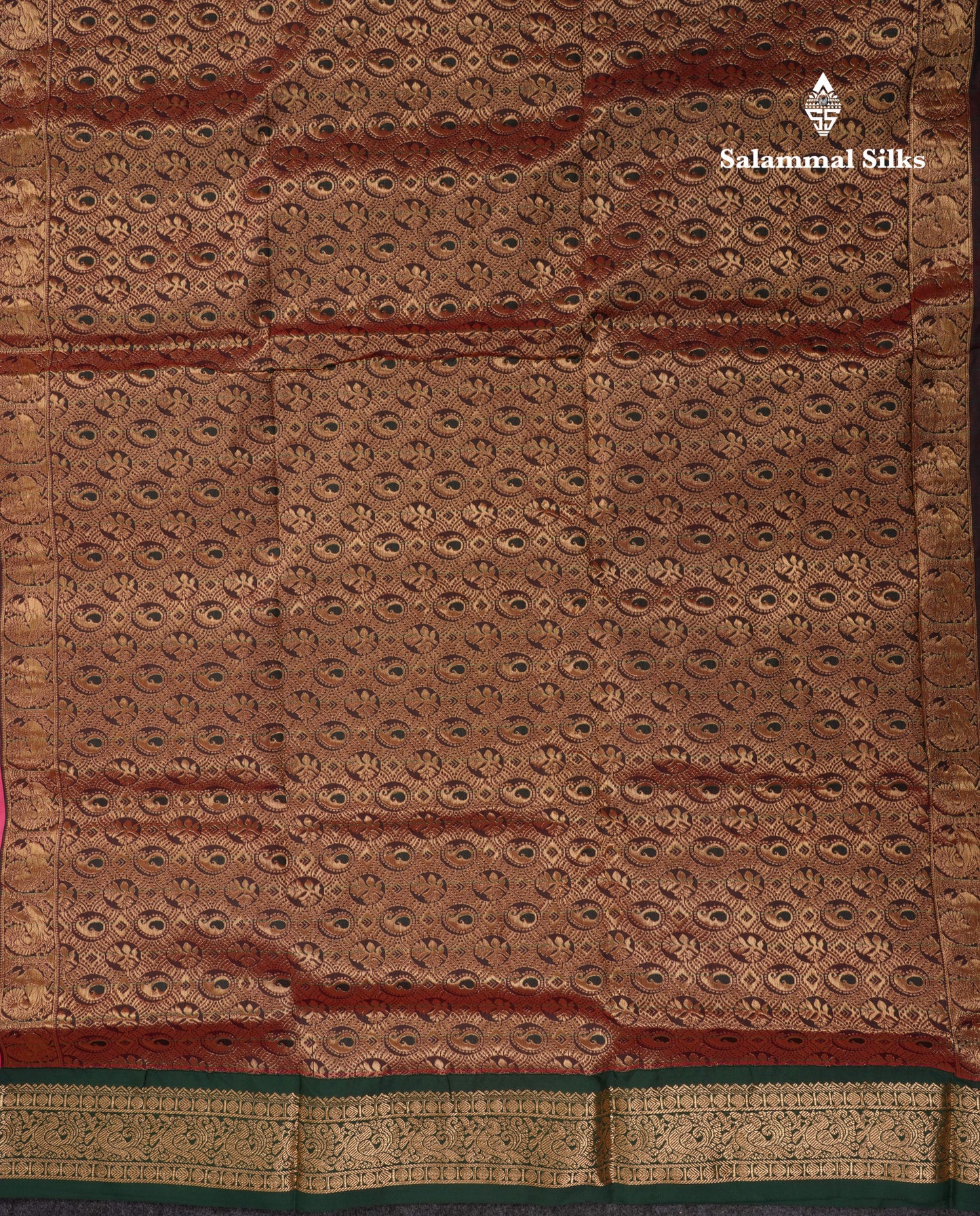 9 Yards Semi Silk Saree Pink with Contrast Bottle Green Traditional Border