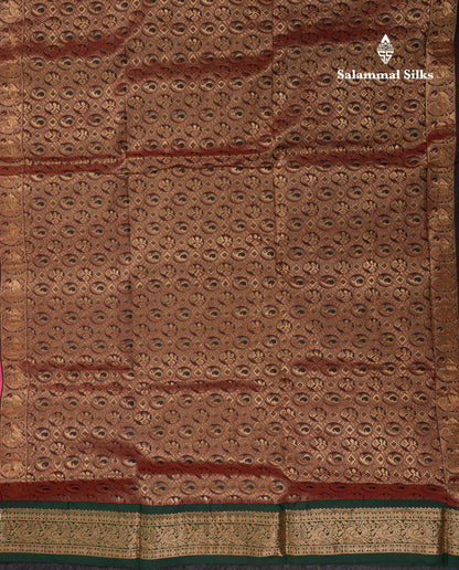 9 Yards Semi Silk Saree Pink with Contrast Bottle Green Traditional Border