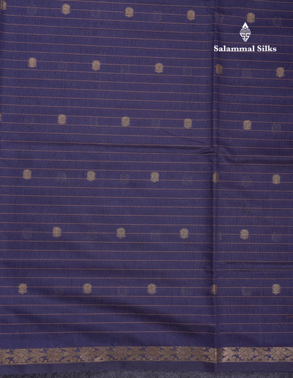 Beautiful Navy Blue Cotton Mix Saree With Contrast Mustard Yellow Blouse