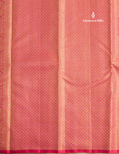 Beautiful Pink Fancy Vairaoosi Pure Kanjivaram Silk Saree with Contrast Rexona Green Blouse