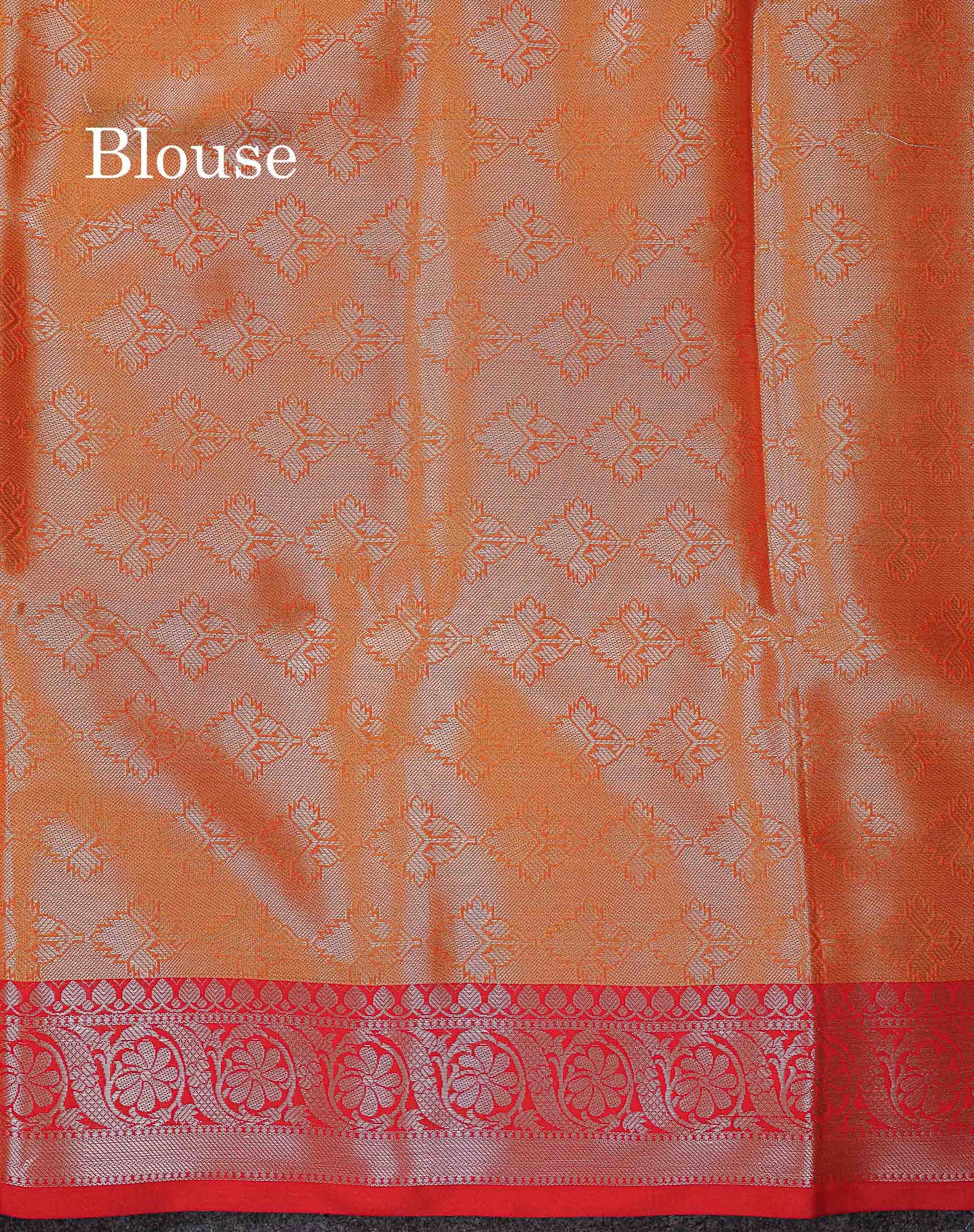 Beautiful Dual Tone Olive Green Zari Butta Semi Soft Silk Saree With Contrast Orange Blouse