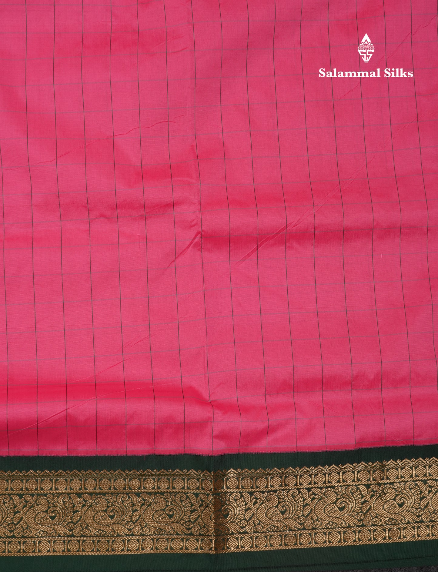 9 Yards Semi Silk Saree Pink with Contrast Bottle Green Traditional Border