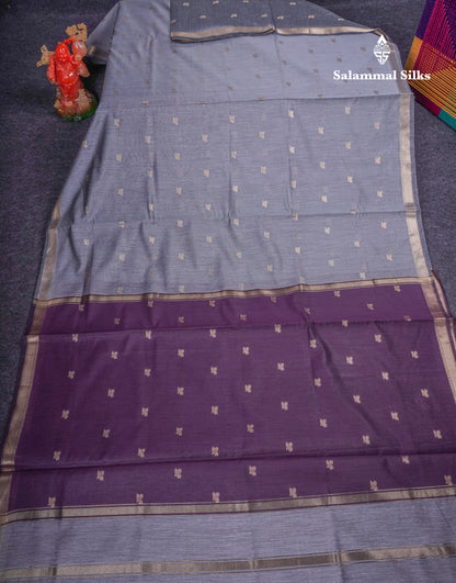 Beautiful Grey Maheshwar Cotton Saree With Traditional Small Border