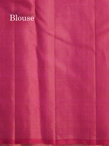 Beautiful Pink Fancy Vairaoosi Pure Kanjivaram Silk Saree with Contrast Rexona Green Blouse