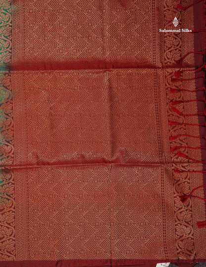 Beautiful Bottle Green Fancy Semi Soft Silk Saree With Contrast Maroon Blouse
