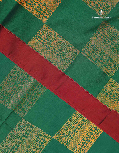 Beautiful Bottle Green Fancy Semi Soft Silk Saree With Contrast Maroon Blouse