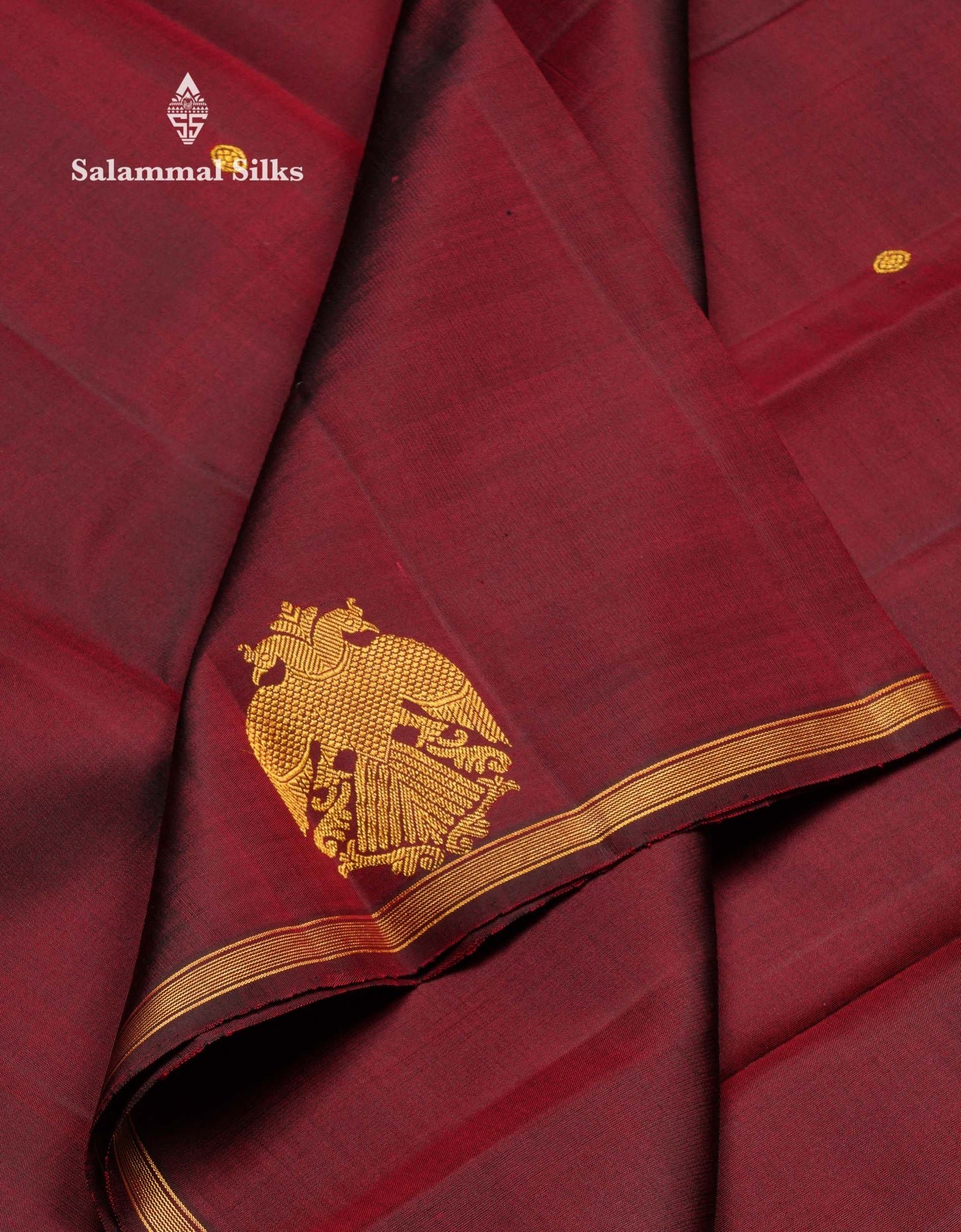 Beautiful Dark Maroon Zari Butta Pure Kanjivaram Silk Saree With Iruthalai Pakshi Traditional Border