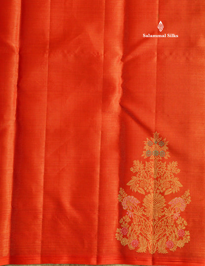Orange Fancy Vairaoosi Pure Kanjivaram Silk Saree with Contrast Rexona Green Blouse