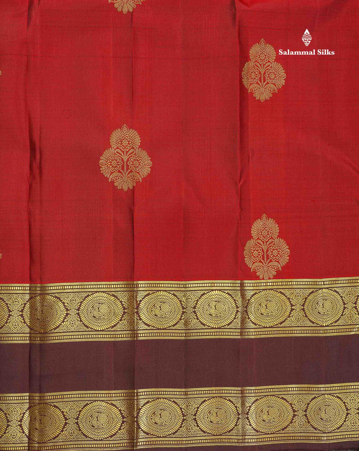 Pure Kanjivaram Silk Saree - Maroon Colour Body With Contrast Dark Brown Traditional Gap Long Border