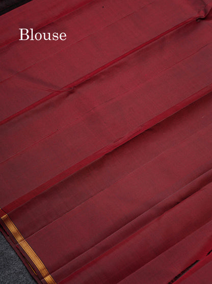 Beautiful Dark Maroon Zari Butta Pure Kanjivaram Silk Saree With Iruthalai Pakshi Traditional Border