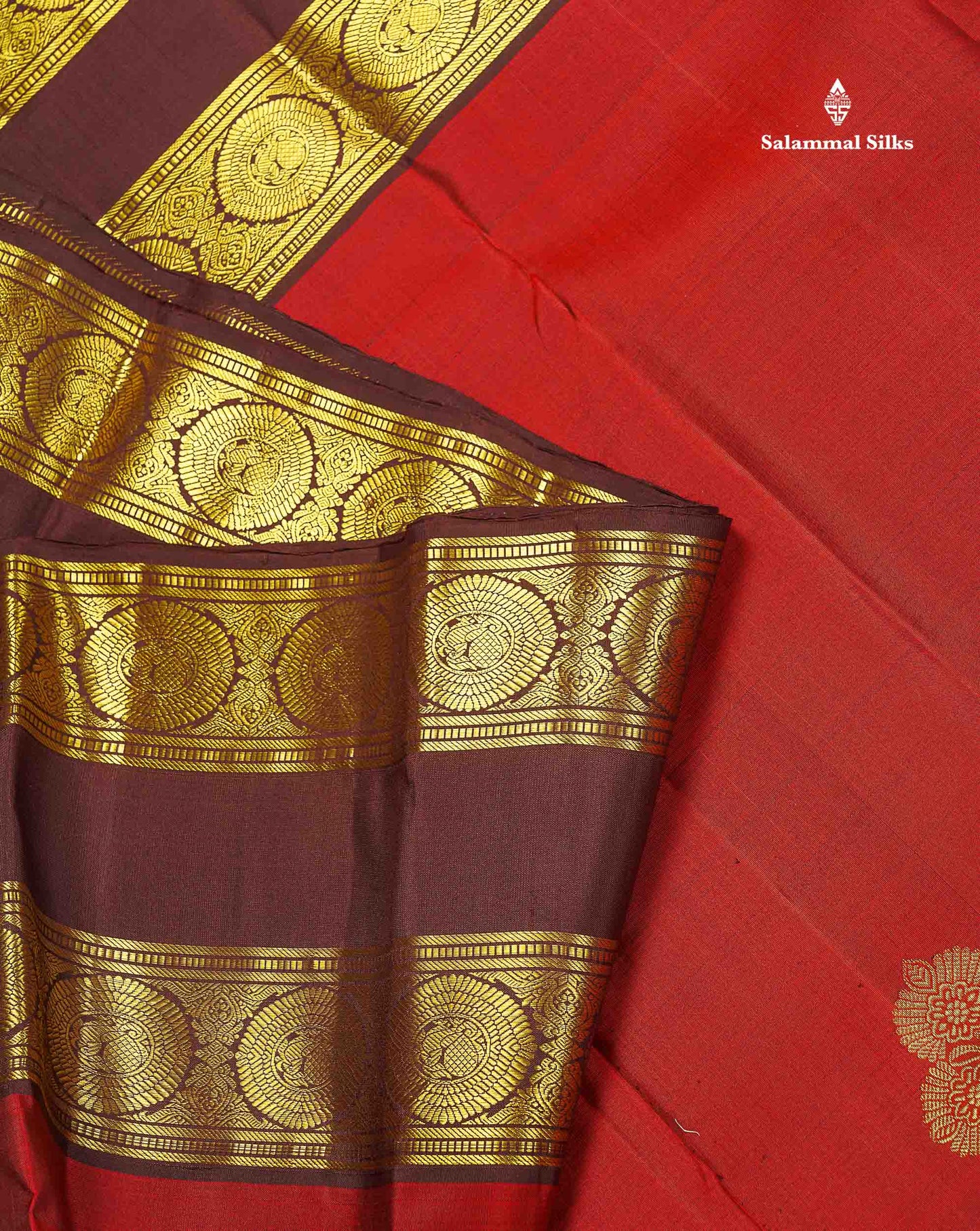 Pure Kanjivaram Silk Saree - Maroon Colour Body With Contrast Dark Brown Traditional Gap Long Border