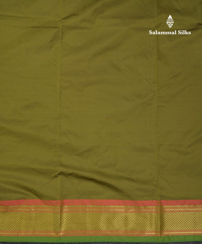 9 Yards Semi Silk Saree Army Green with Traditional Border