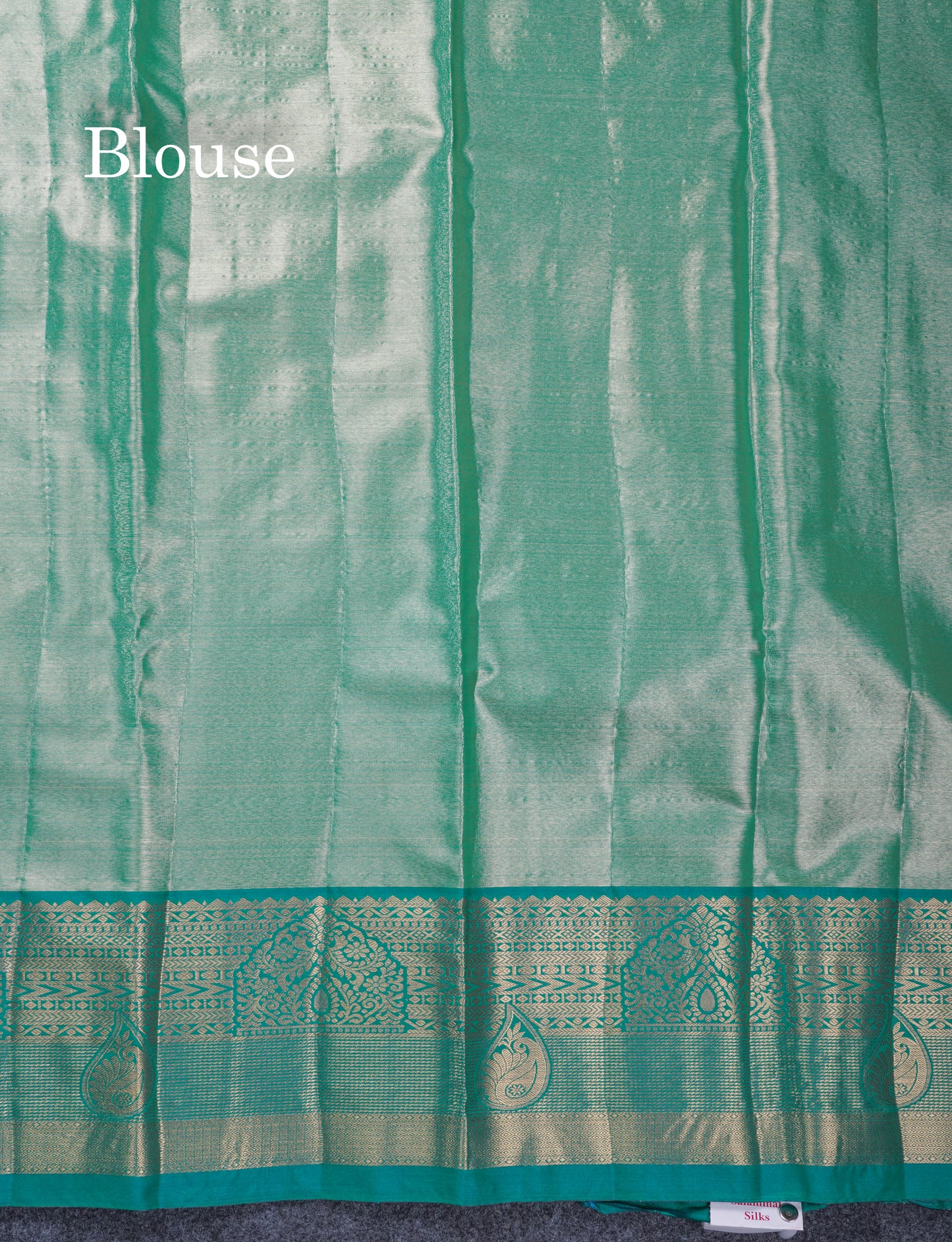 Dark Peach Geometric Pattern Tissue Bridal Semi Silk Saree With Contrast Peacock Green Traditional Border