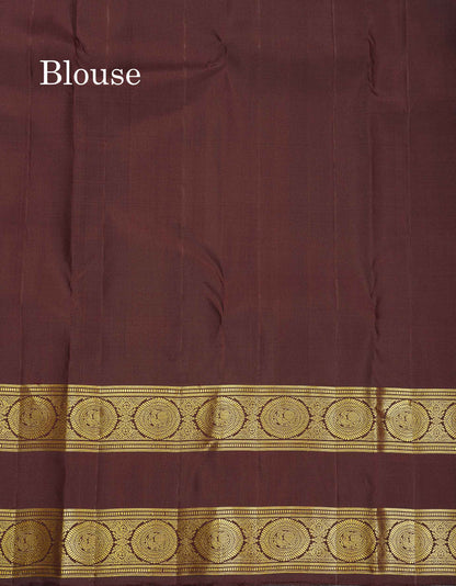 Pure Kanjivaram Silk Saree - Maroon Colour Body With Contrast Dark Brown Traditional Gap Long Border