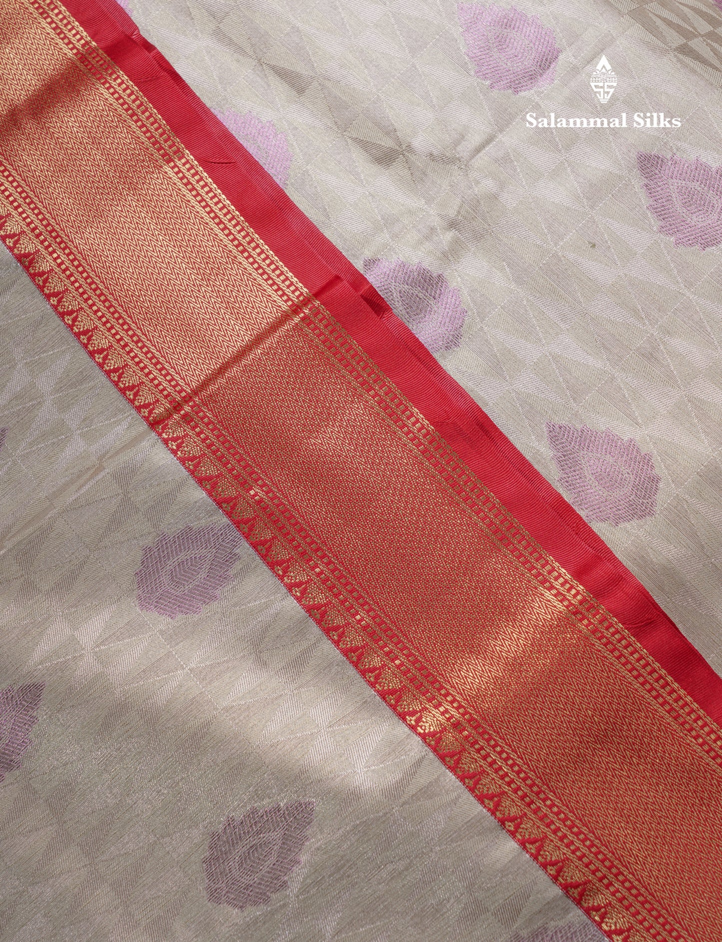 Cream Sandal Tissue Semi Silk Saree With Contrast Chilly Red Traditional Evening Morning Border