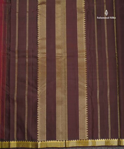 Pure Kanjivaram Silk Saree - Dark Maroon Colour Body Small Butta With Contrast Brown Small Border