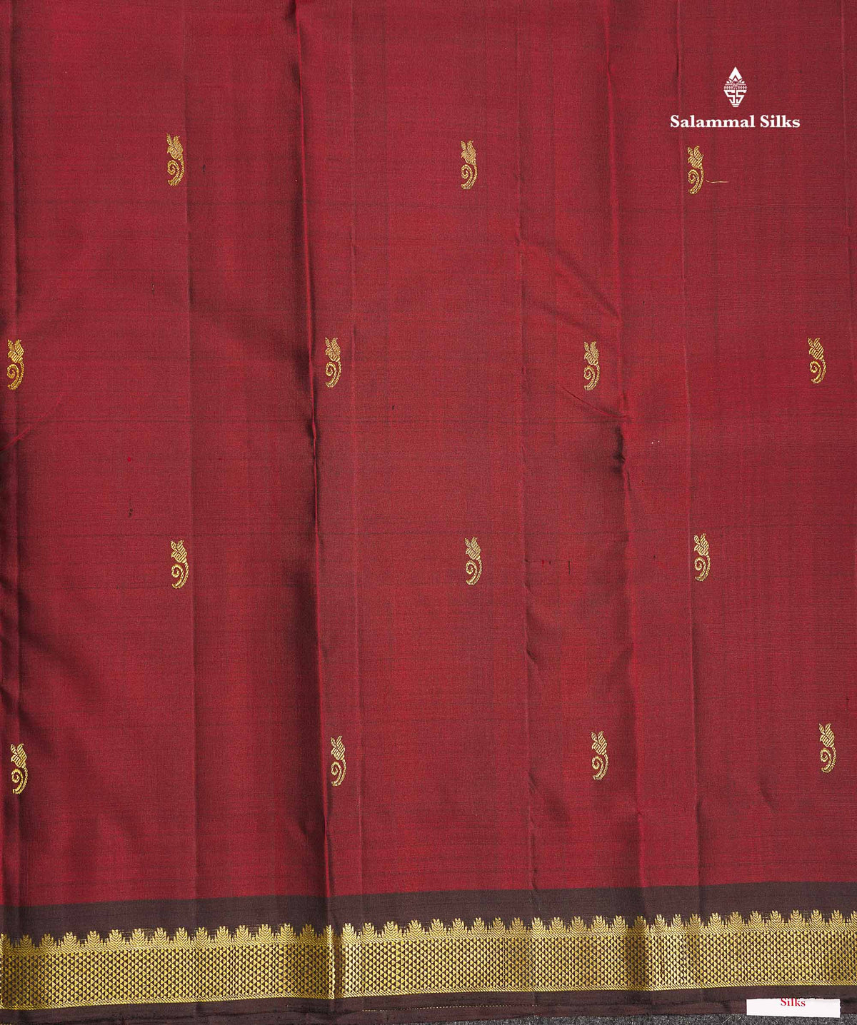 Pure Kanjivaram Silk Saree - Dark Maroon Colour Body Small Butta With Contrast Brown Small Border