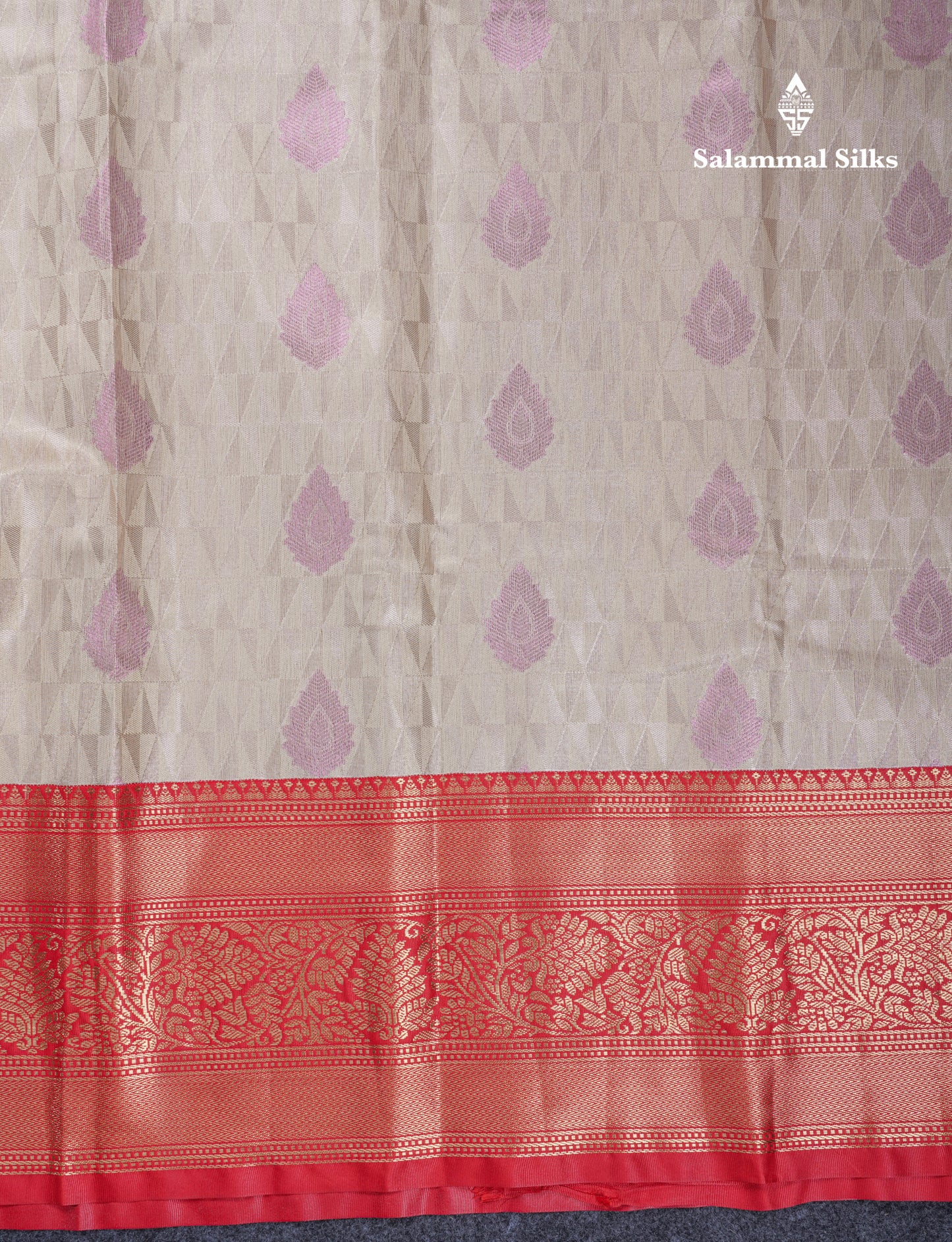 Cream Sandal Tissue Semi Silk Saree With Contrast Chilly Red Traditional Evening Morning Border
