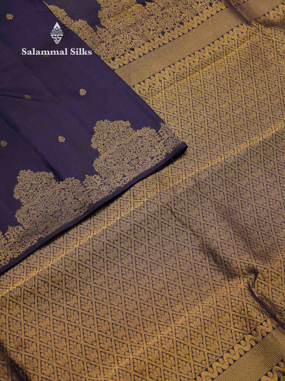 Beautiful Navy Blue Pure Kanjivaram Silk Saree With Traditional Turning Border