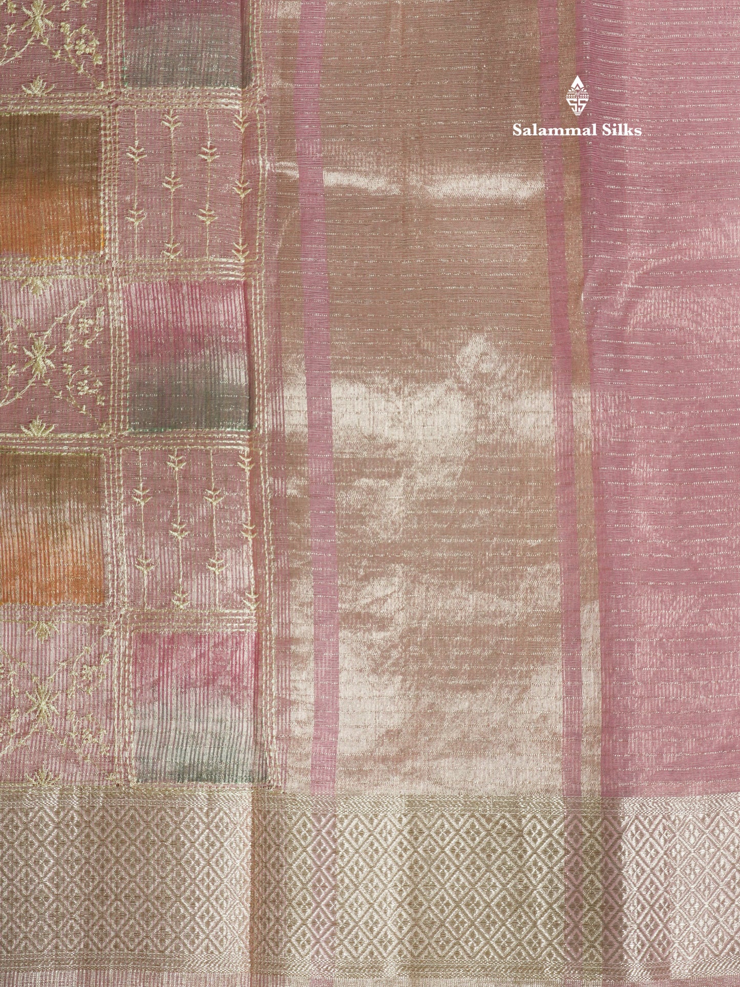 Baby Pink Fancy Tissue Kota Saree With Zari Lines Blouse
