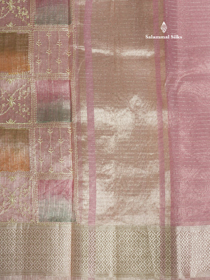 Baby Pink Fancy Tissue Kota Saree With Zari Lines Blouse