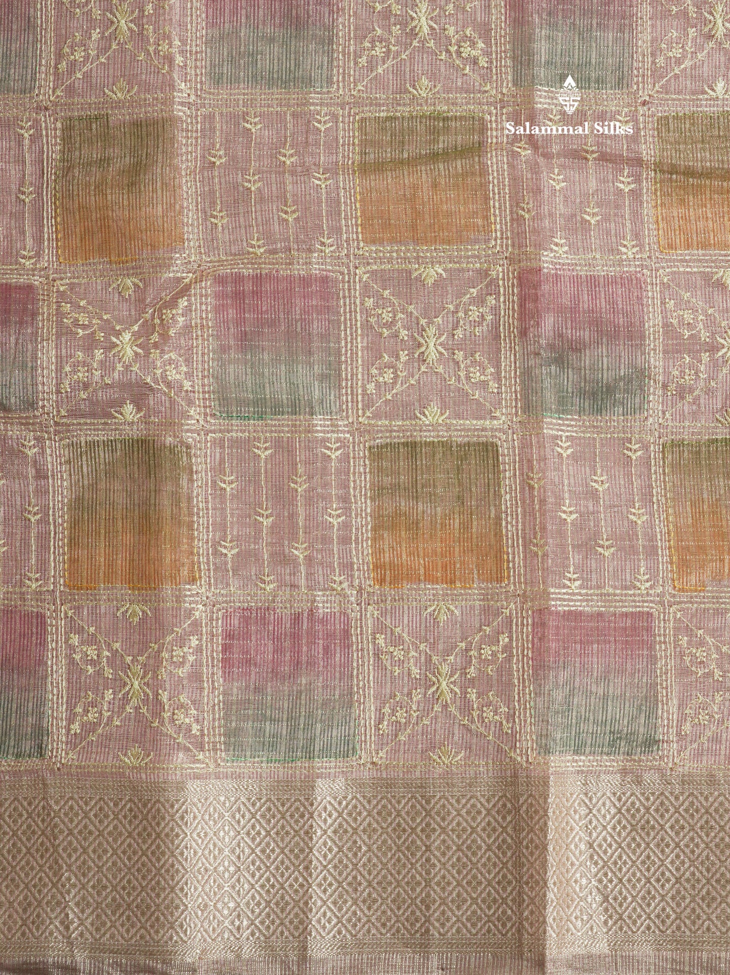Baby Pink Fancy Tissue Kota Saree With Zari Lines Blouse