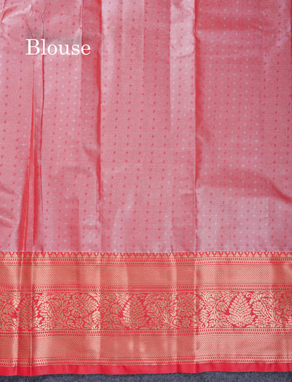 Cream Sandal Tissue Semi Silk Saree With Contrast Chilly Red Traditional Evening Morning Border