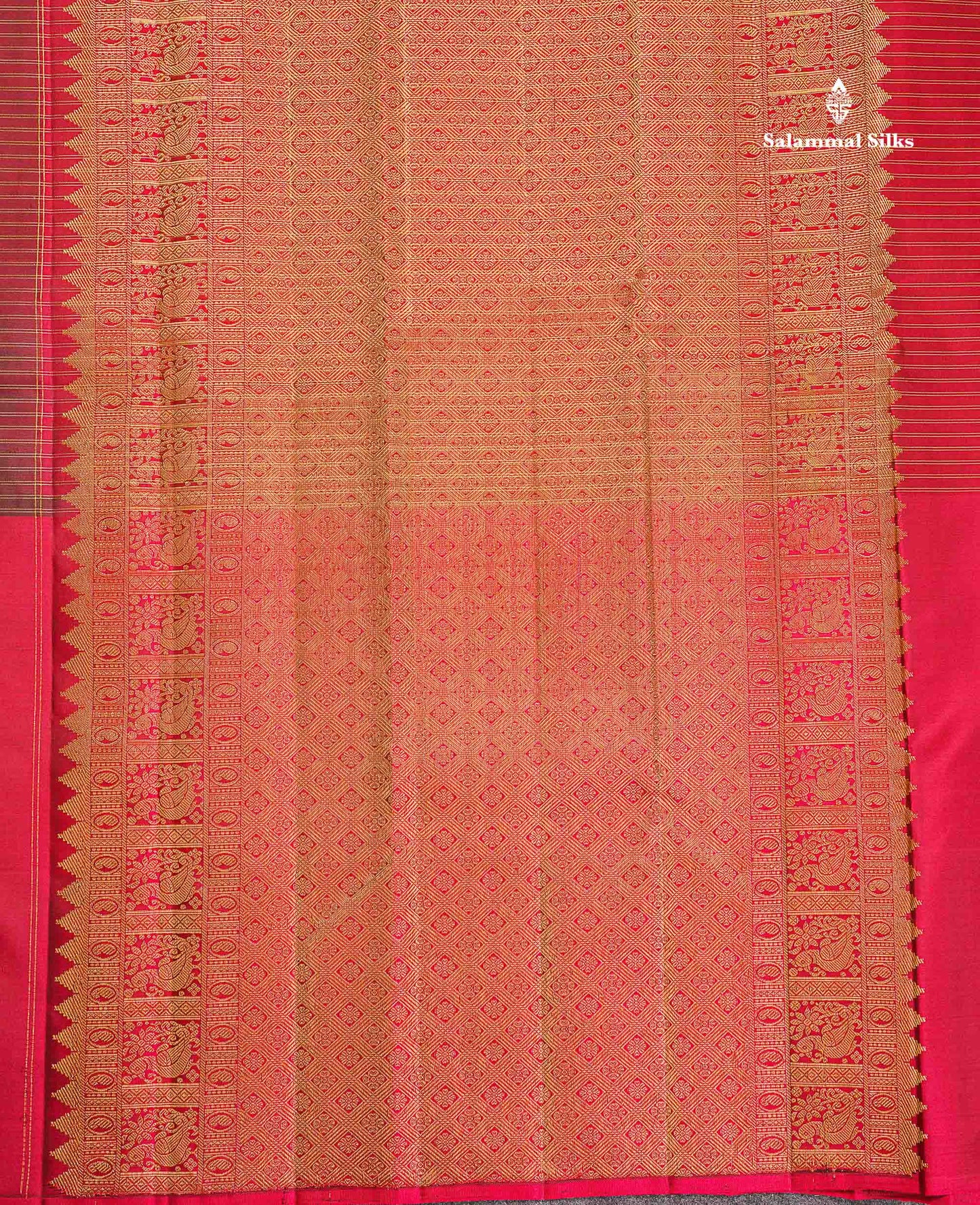 Pure Kanjivaram Silk Saree - Dark Brown Colour Body Checks With Dual Tone Maroon Long Border